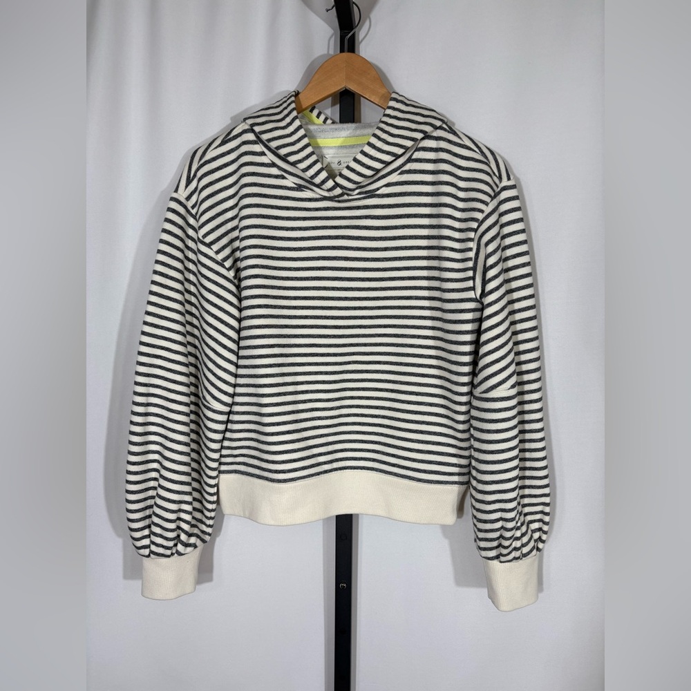 Lou & Grey Navy Stripe Balloon Sleeve Hoodie Size Small